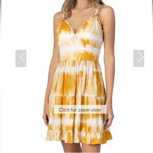 Xtraordinary Gold Zippered Ruffled Tie Dye Spaghetti Strap V Neck Short Dress